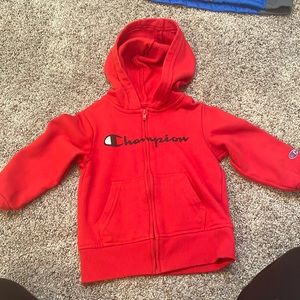 Red champion toddler hoodie for girl or boy